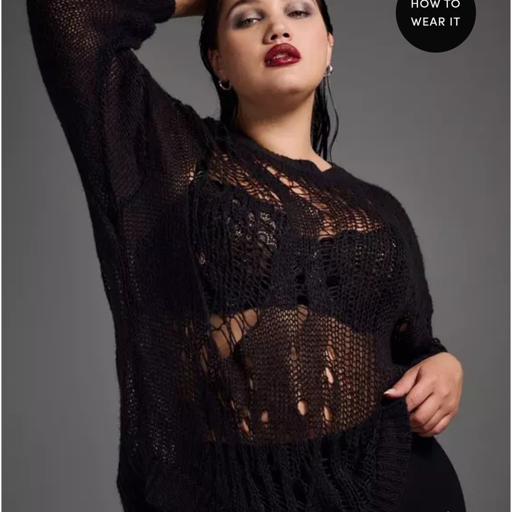 Torrid Black Distressed Knit Sweater